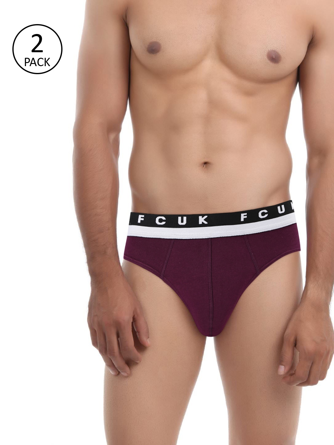 

FCUK Pack Of 2 Men Burgundy Hip Briefs