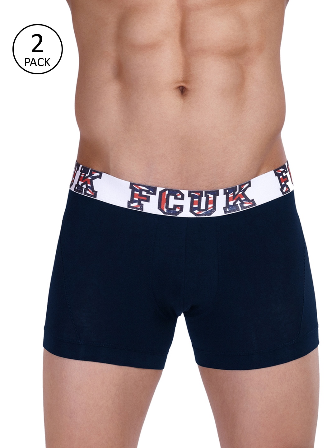 

FCUK Men Pack of 2 Navy Blue Solid Trunks