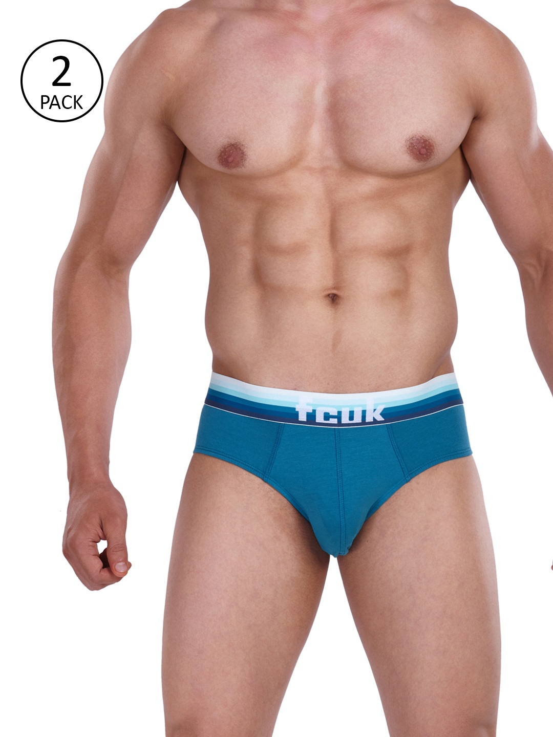 

FCUK Men Pack of 2 Teal Blue Solid Briefs