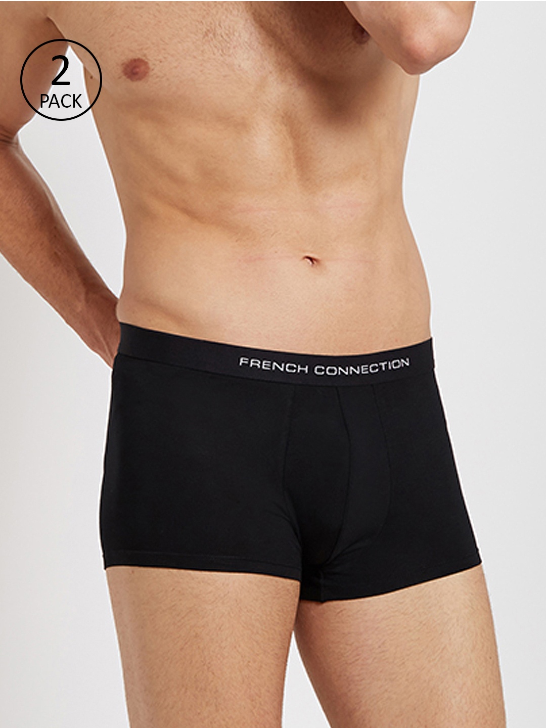 

FCUK Men Pack of 2 Black Solid Comfort Fit Trunks 1993261