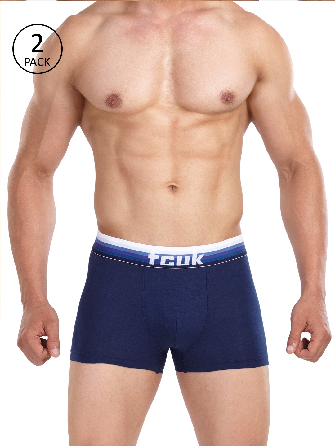 

FCUK Men Pack of 2 Blue Gradient Solid Trunks 1993232