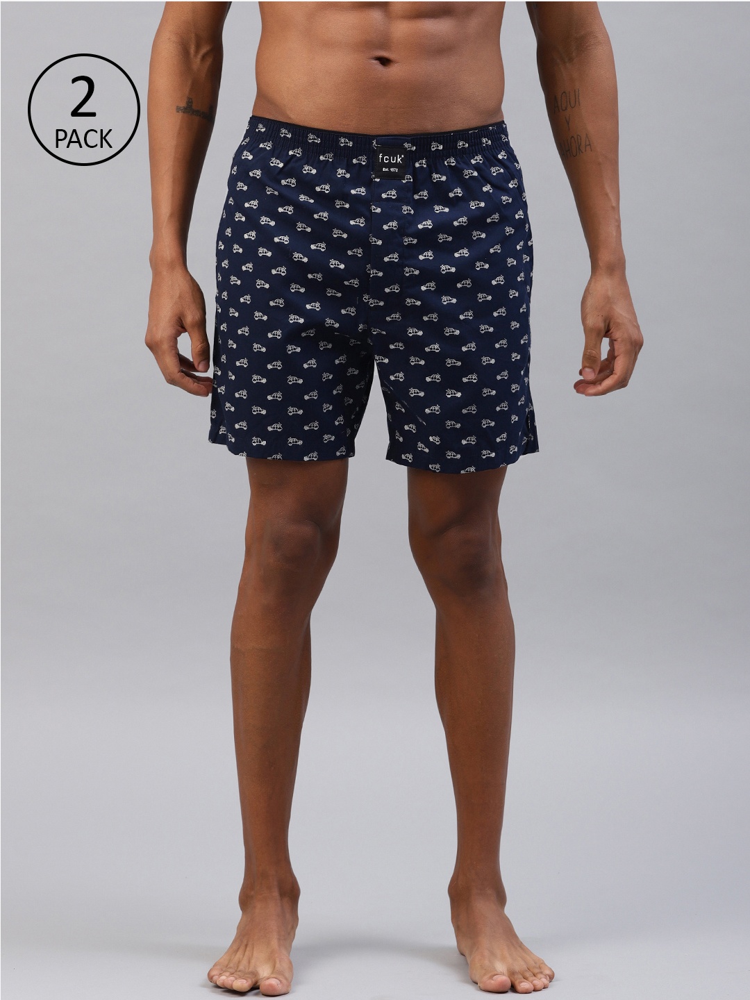 

FCUK Men Pack of 2 Navy Blue Printed Boxers