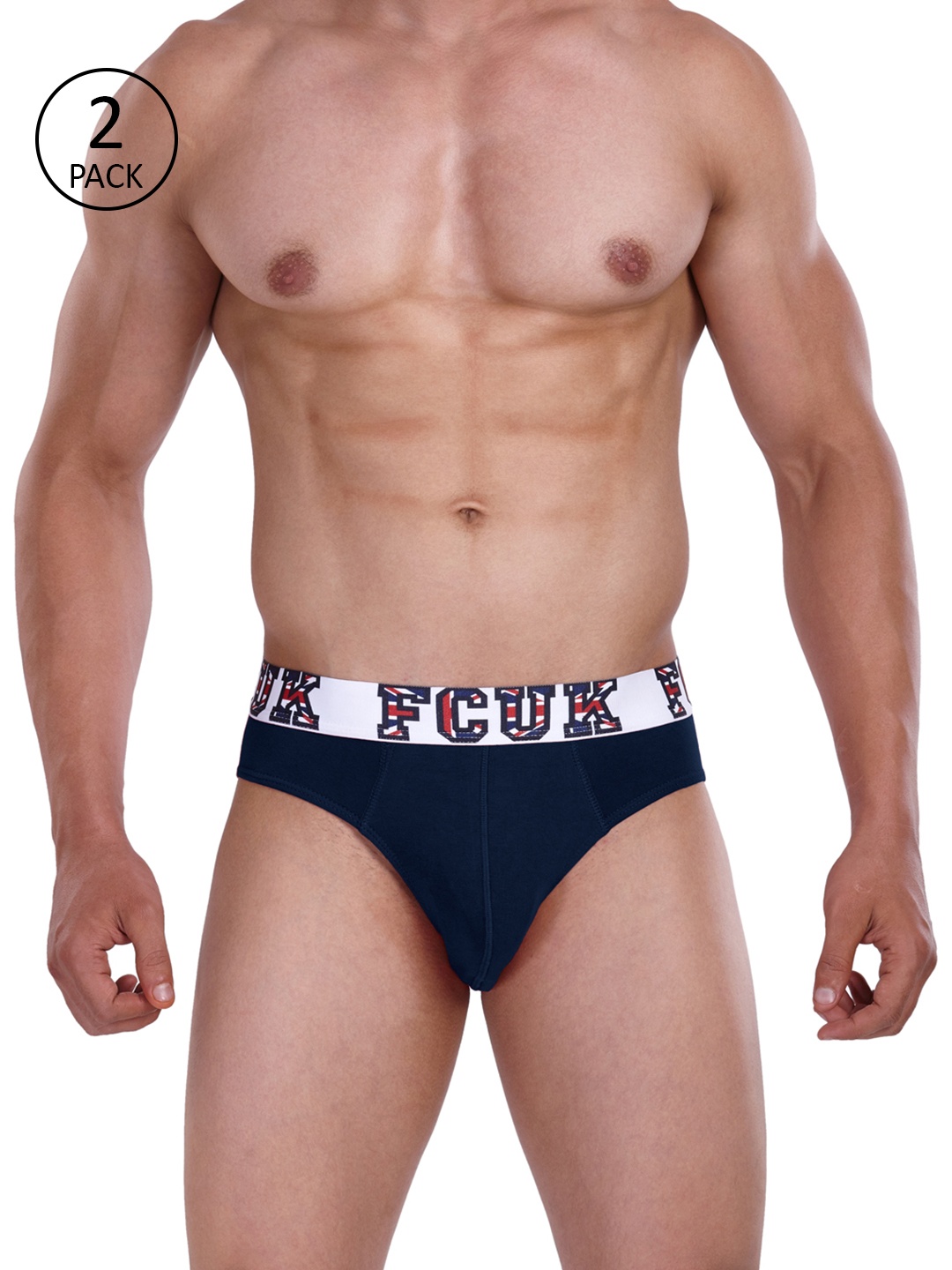 

FCUK Men Pack Of 2 Navy Blue Solid ENGLAND Hip Briefs