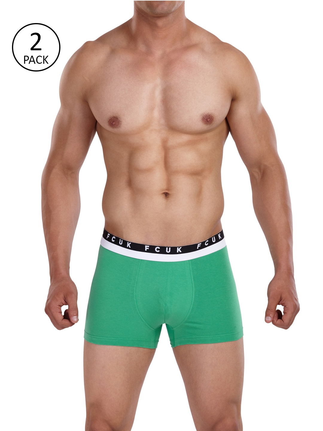 

FCUK Men Pack of 2 Green Solid Trunks