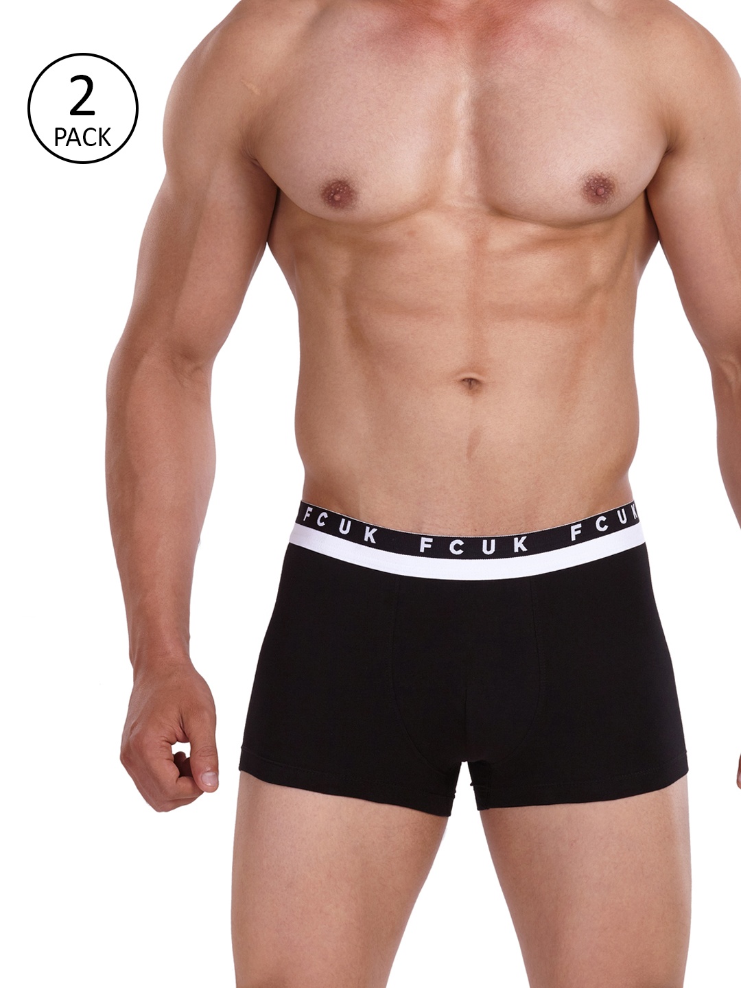 

FCUK Men Pack Of 2 Black Solid Trunks 1993223