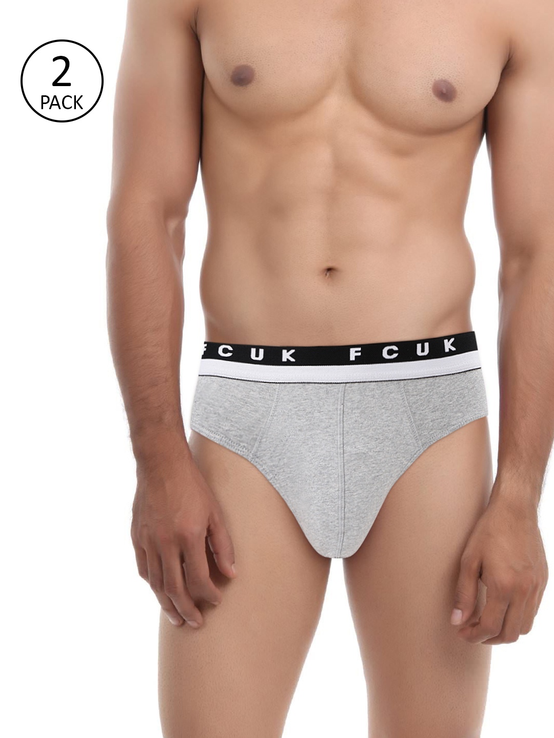 

FCUK Men Pack Of 2 Grey Melange Solid Marque Hip Briefs 1626332