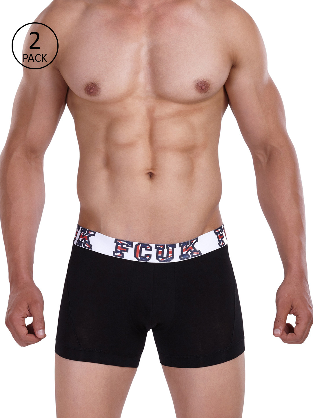 

FCUK Men Pack of 2 Black Solid England Trunks 1993235