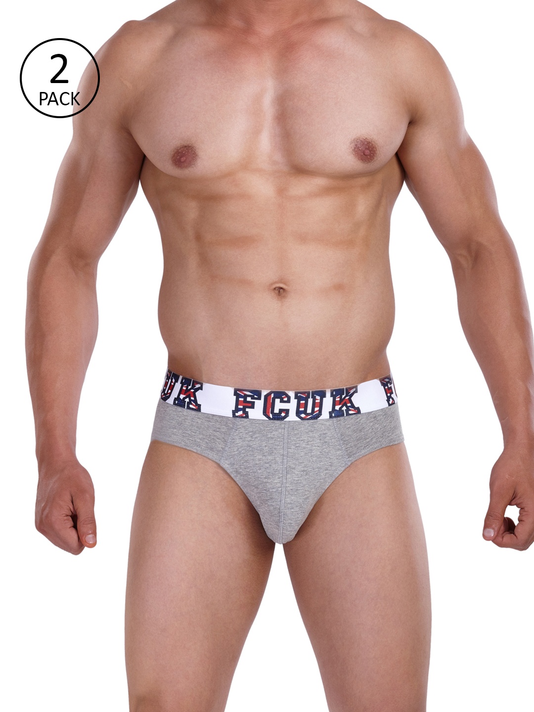 

FCUK Men Pack of 2 Grey Melange Comfort Fit Solid England Hip Briefs