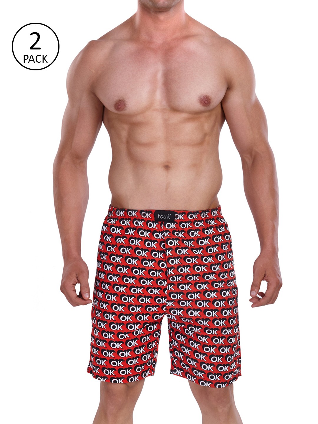 

FCUK Men Pack of 2 Orange Printed Regular Fit Shorts