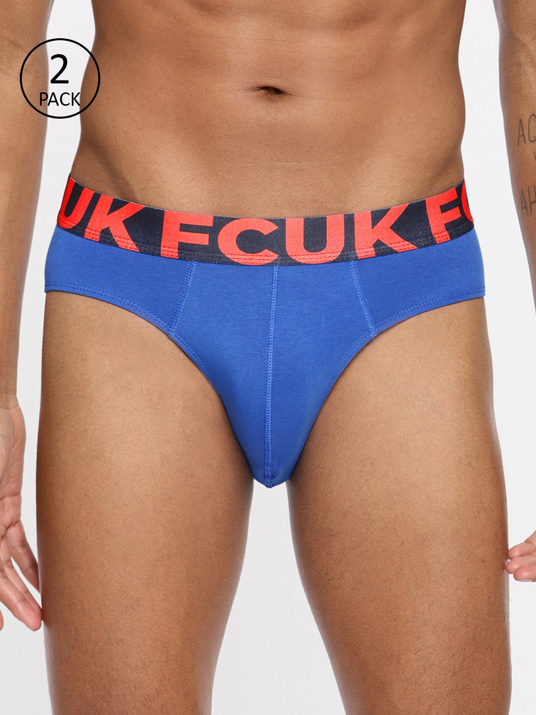 

FCUK Men Pack Of 2 Blue Solid Briefs