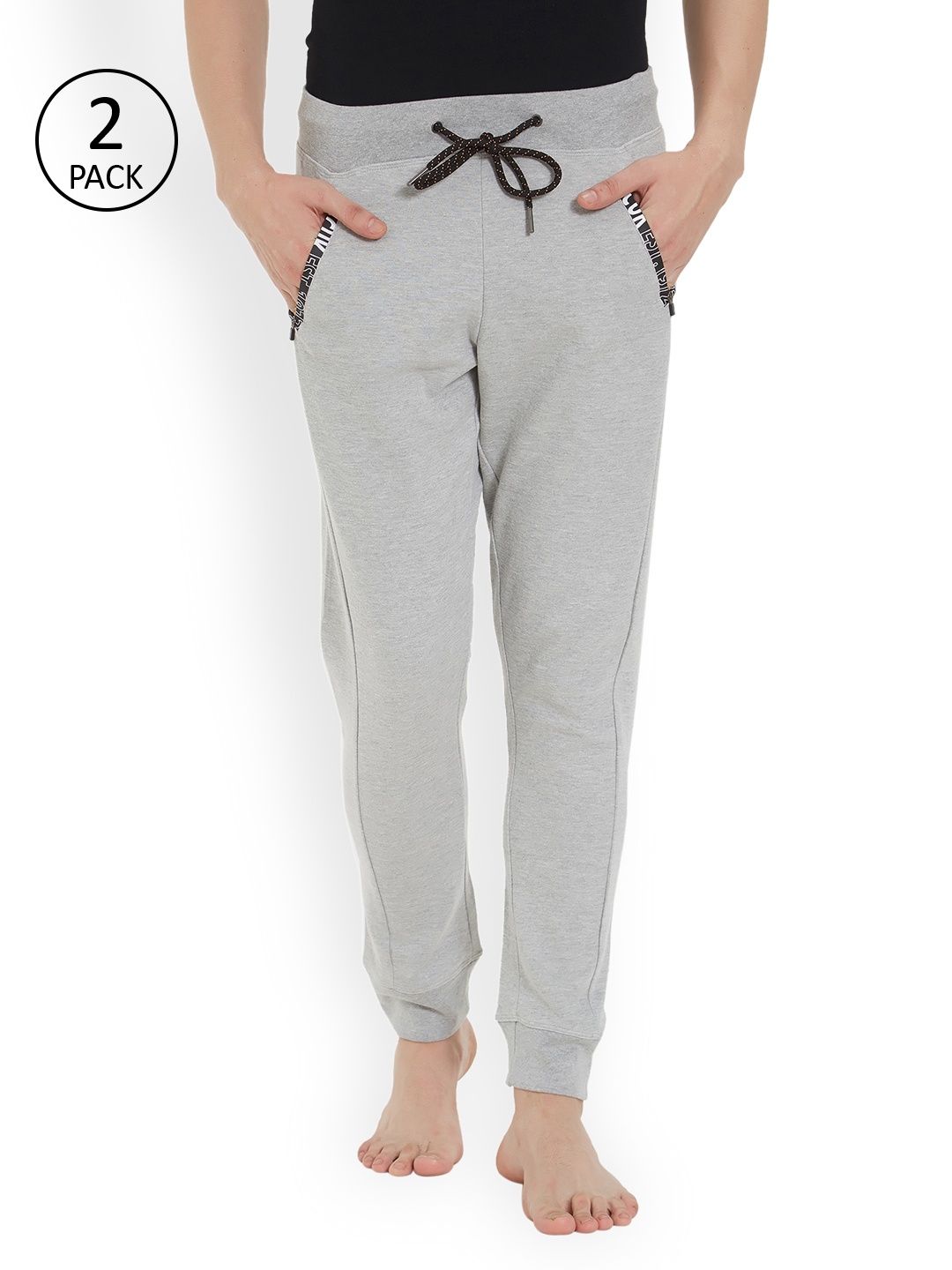 

FCUK Men Pack Of 2 Grey Melange Solid Lounge Pants