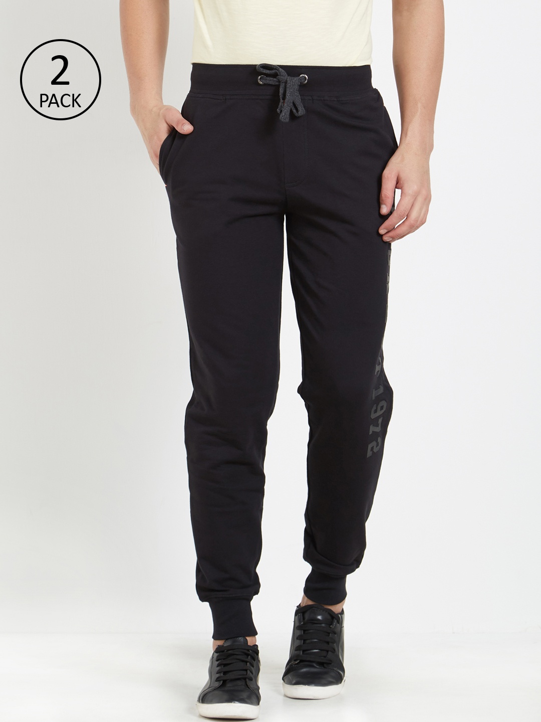 

FCUK Men Pack Of 2 Black Solid Straight Fit Joggers With Printed Detailing