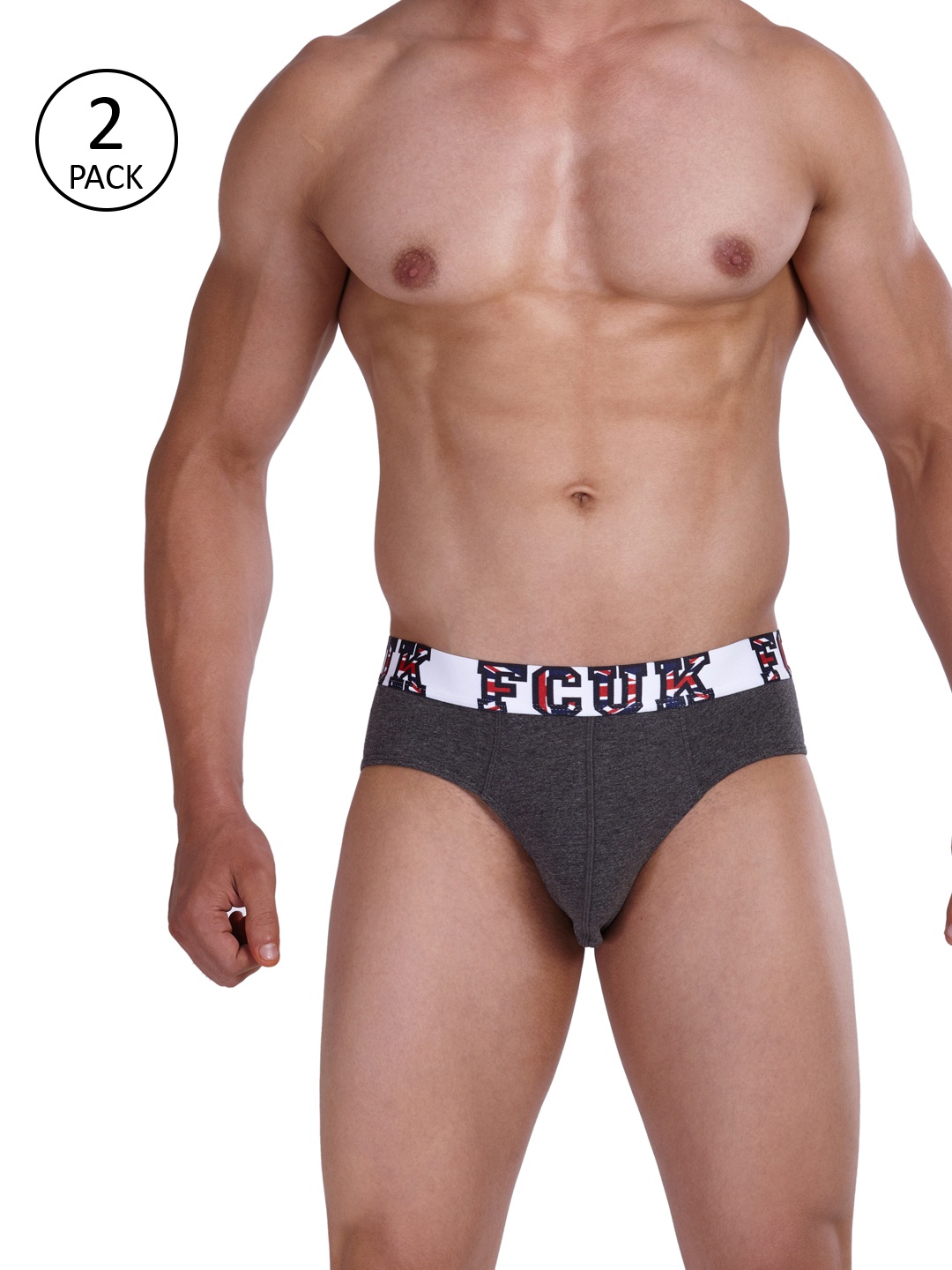 

FCUK Men Pack of 2 Charcoal Grey Solid Briefs
