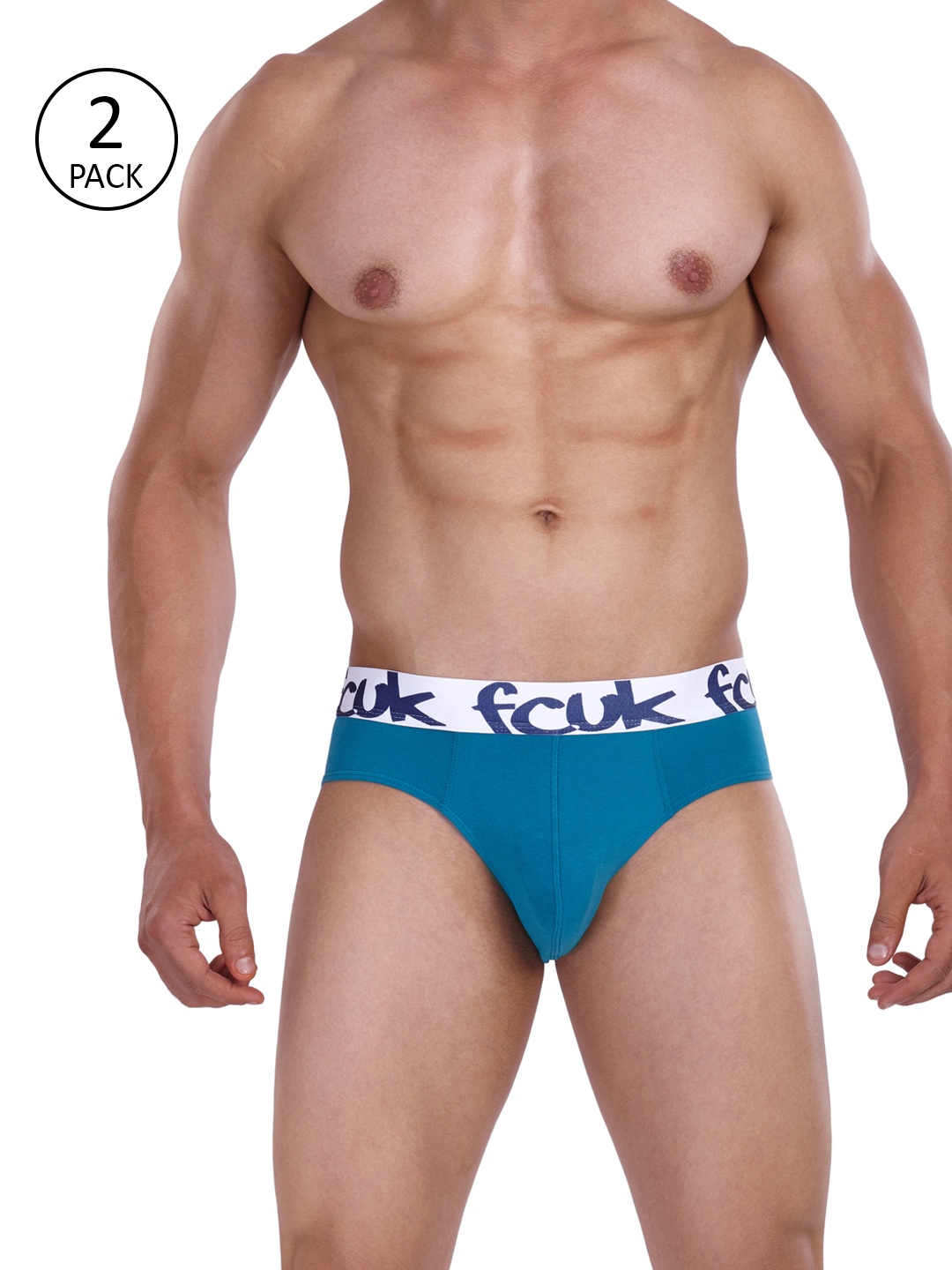 

FCUK Men Pack of 2 Teal Blue Solid Mid-Rise Briefs