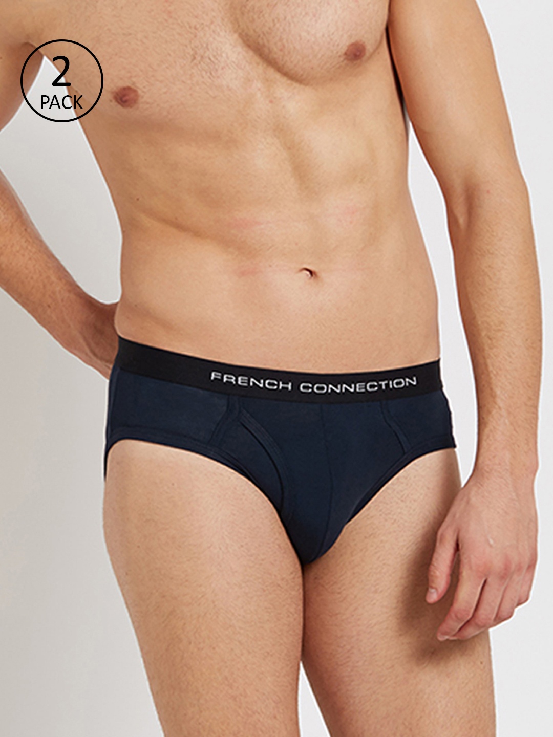 

FCUK Men Pack of 2 Navy Blue Solid Mid-Rise Briefs