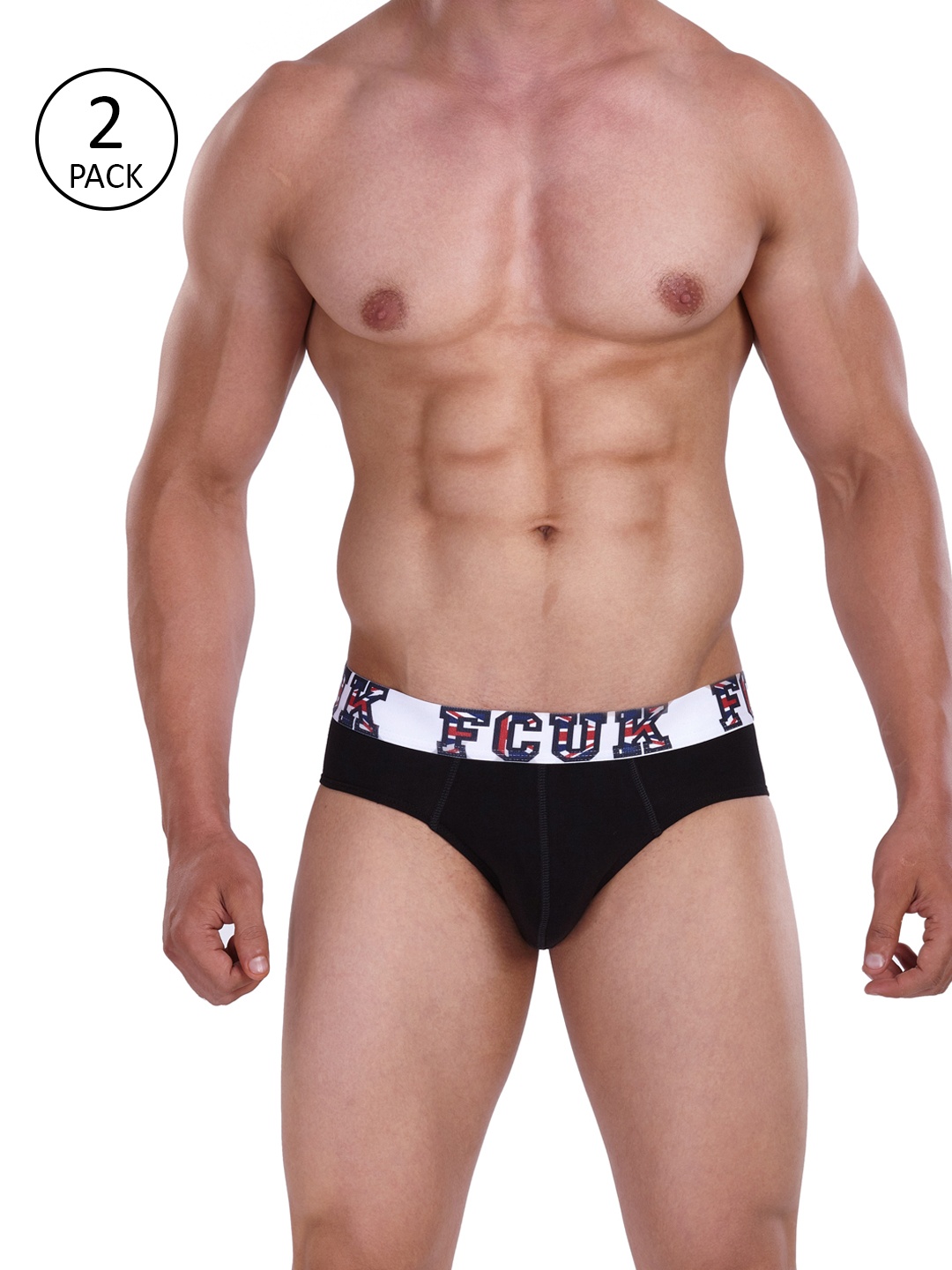 

FCUK Men Pack of 2 Black Solid Mid-Rise Briefs
