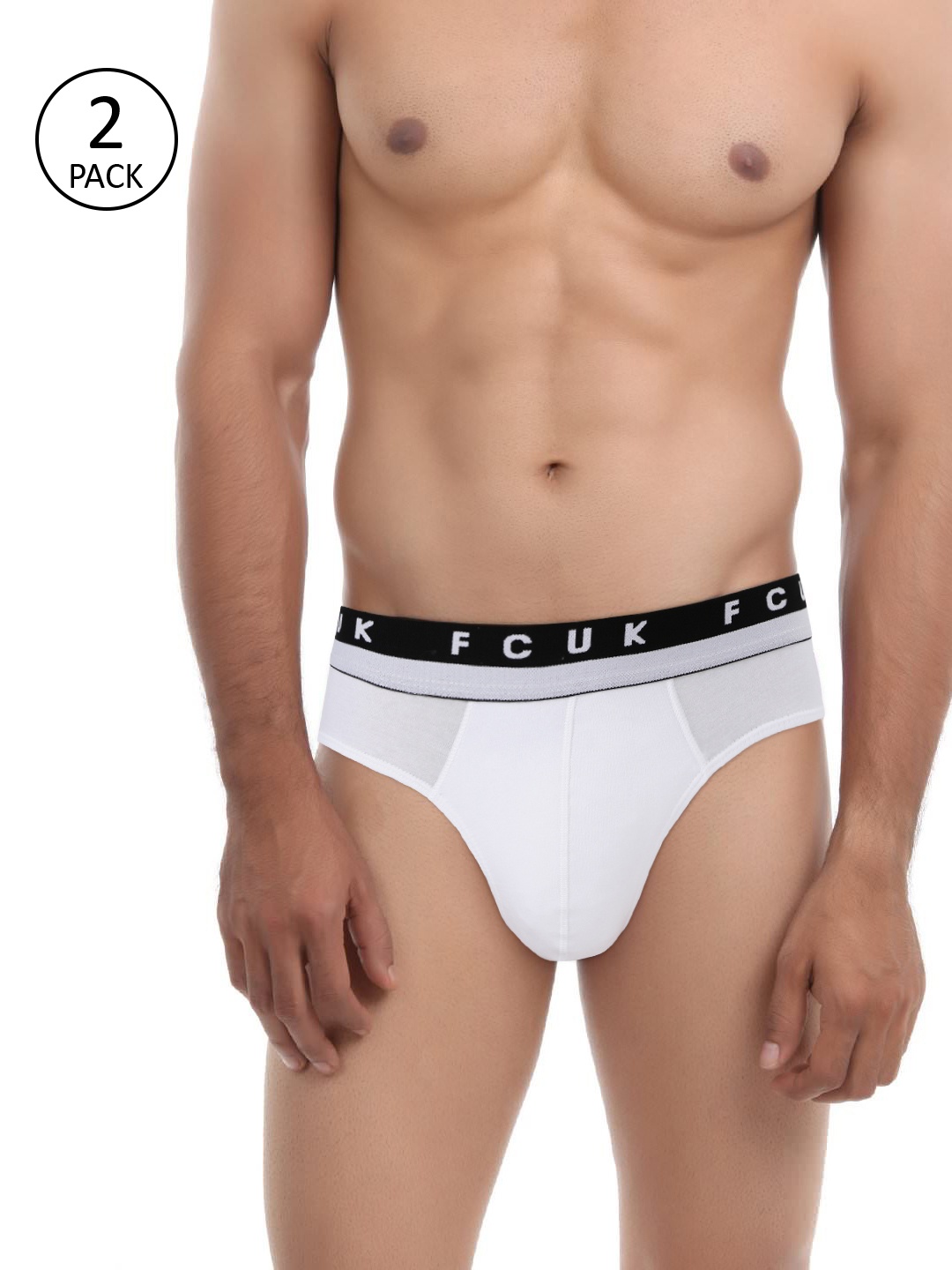 

FCUK Men Pack Of 2 White Solid Hip Briefs