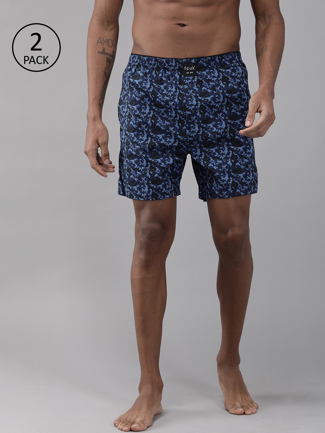 

FCUK Men Pack Of 2 Navy Blue & Black Printed Boxers
