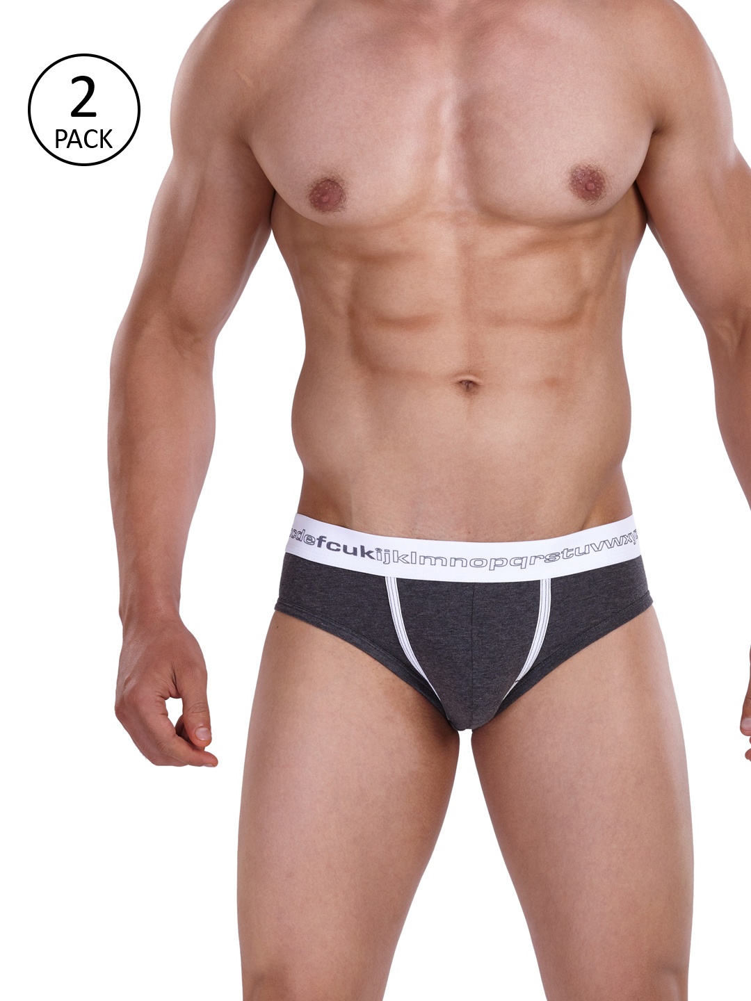 

FCUK Men Pack Of 2 Charcoal Grey ATTITUDE Solid Low-Rise Briefs