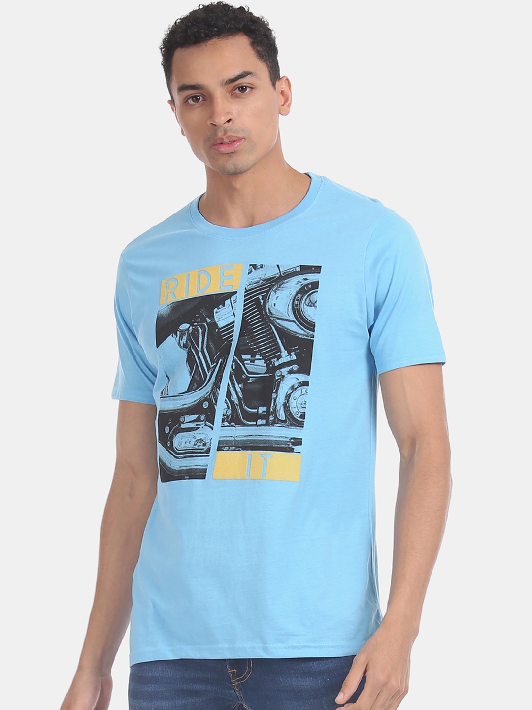 

Cherokee Men Blue Printed Round Neck Pure Cotton T-shirt