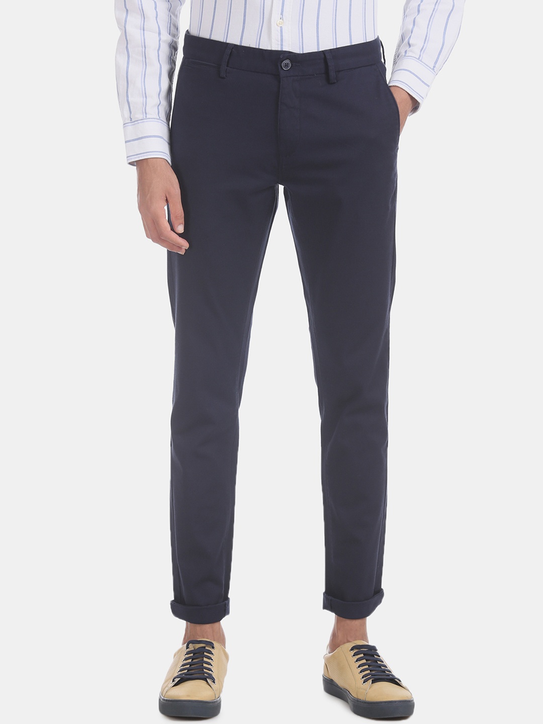 

U.S. Polo Assn. Men Navy Blue Regular Fit Solid Regular Trousers