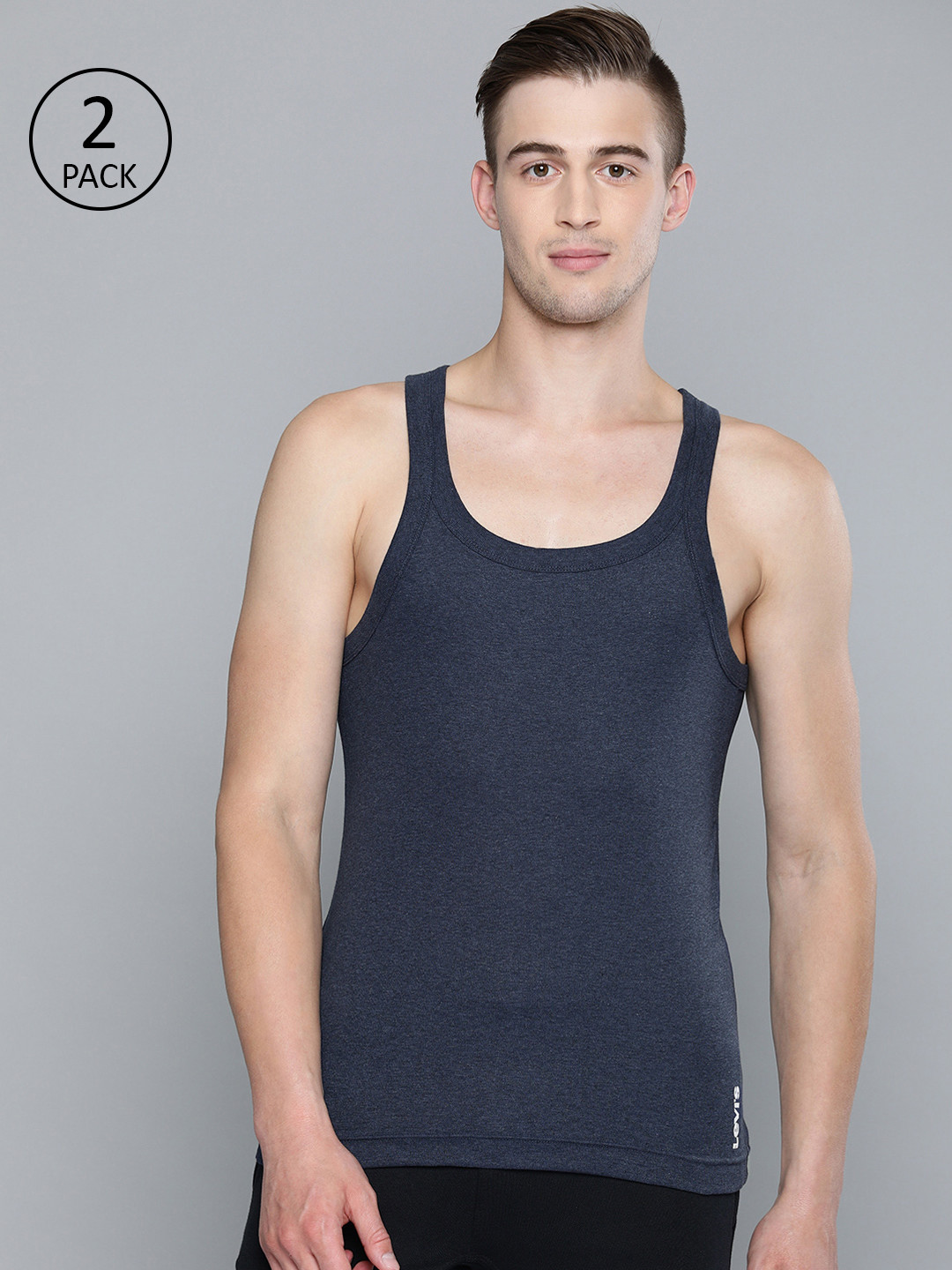 

Levis Men Pack of 2 Solid Innerwear Vests, Navy blue