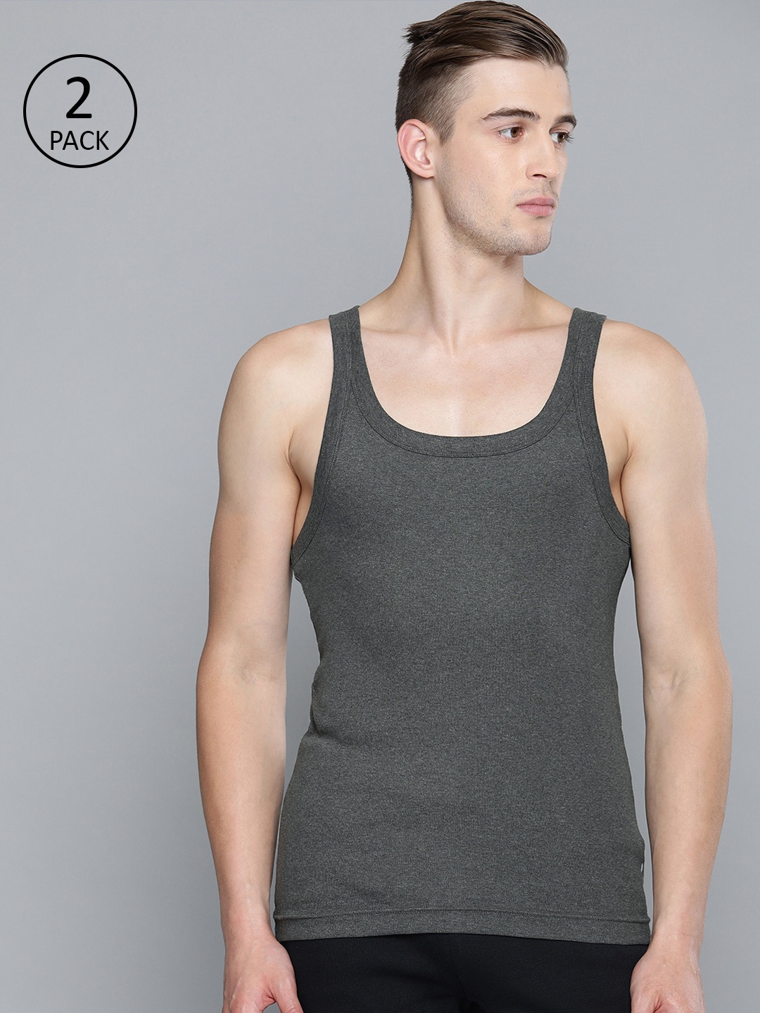 

Levis Men Pack of 2 Solid Innerwear Vests, Grey melange
