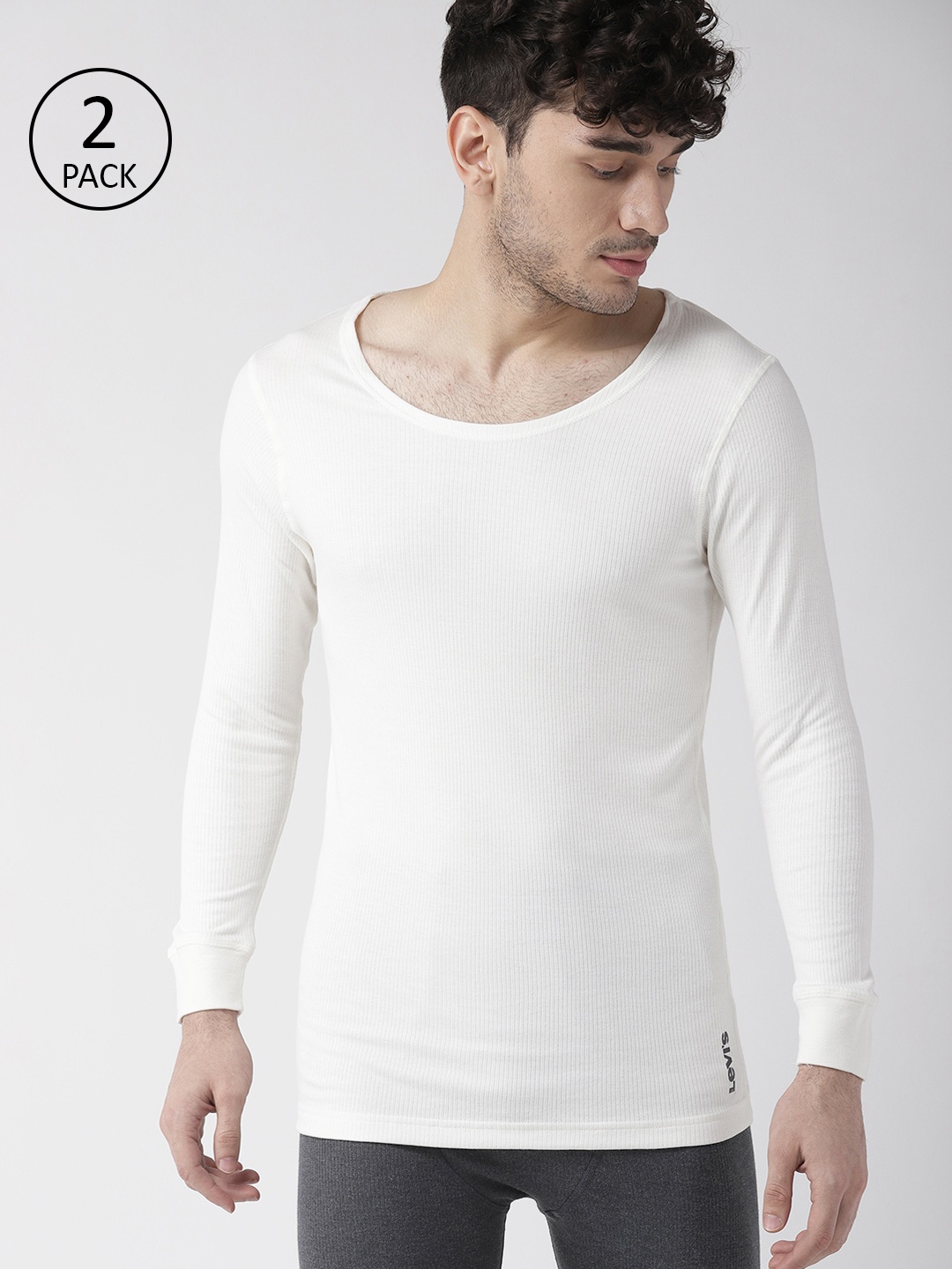 

Levis Men Pack of 2 Solid Thermal Tops, Off white