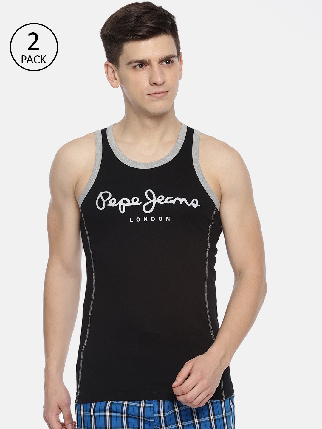 

Pepe Jeans Men Pack of 2 Black Printed Innerwear Vests