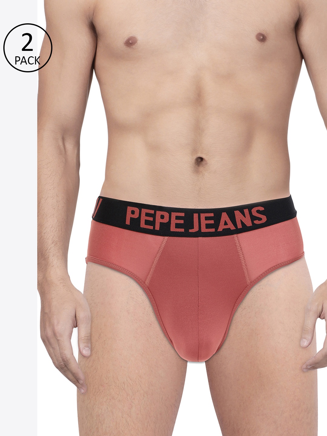 

Pepe Jeans Men Pack of 2 Solid Briefs, Maroon