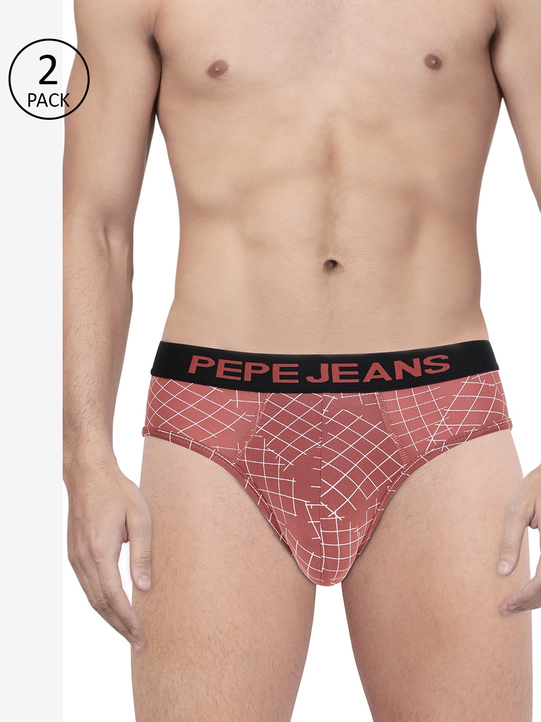 

Pepe Jeans Men Pack of 2 Rust Brown & White Printed Briefs 8936613-2