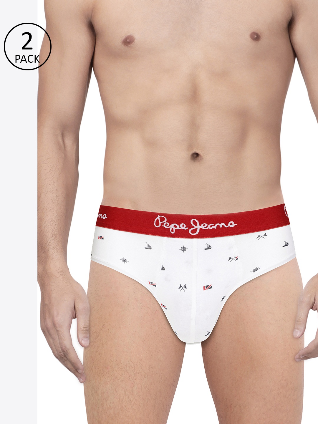 

Pepe Jeans Men Pack of 2 White Printed Briefs 8936497-2