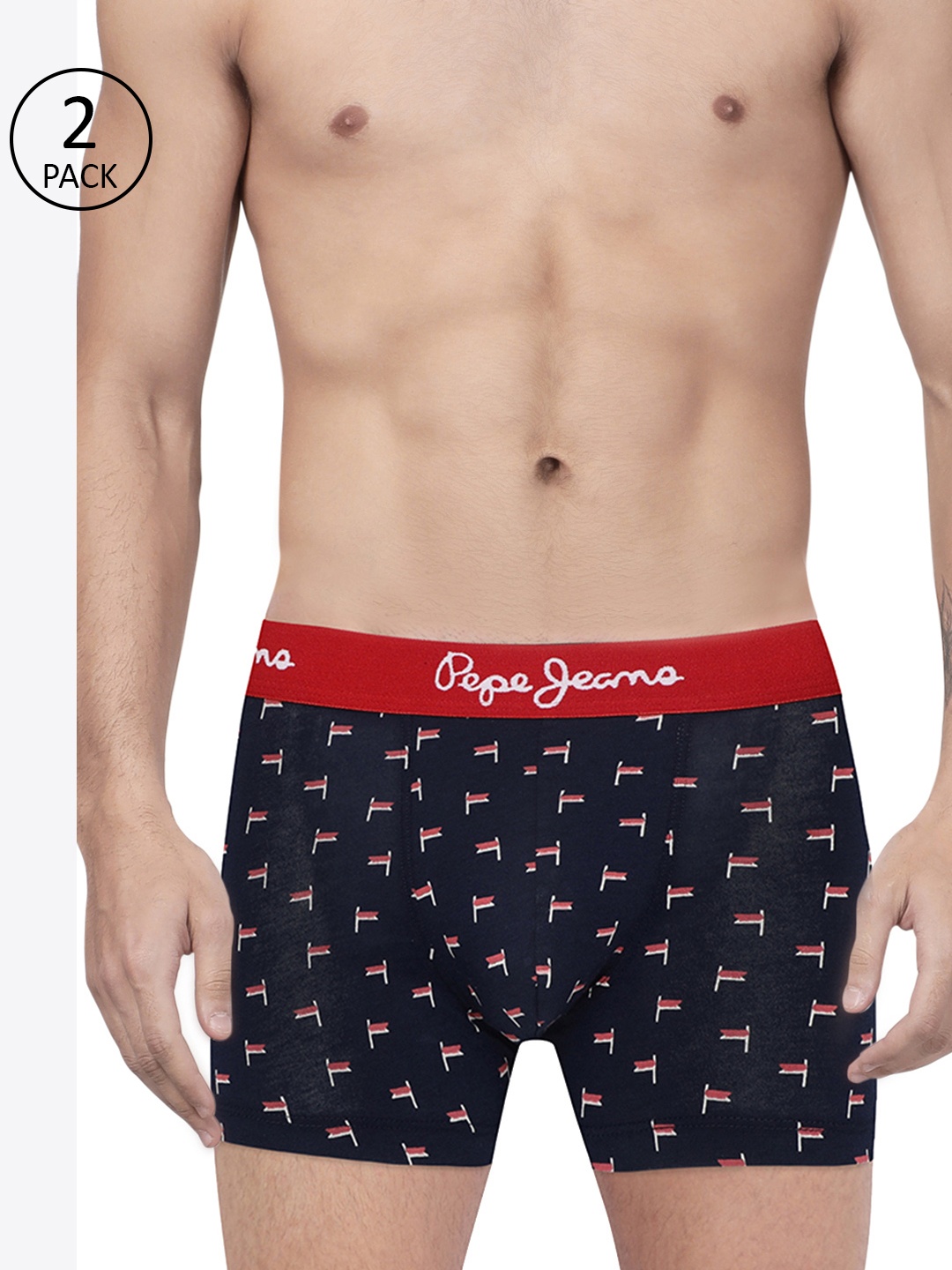 

Pepe Jeans Men Pack of 2 Navy Blue & Red Printed Trunks 8937107-2