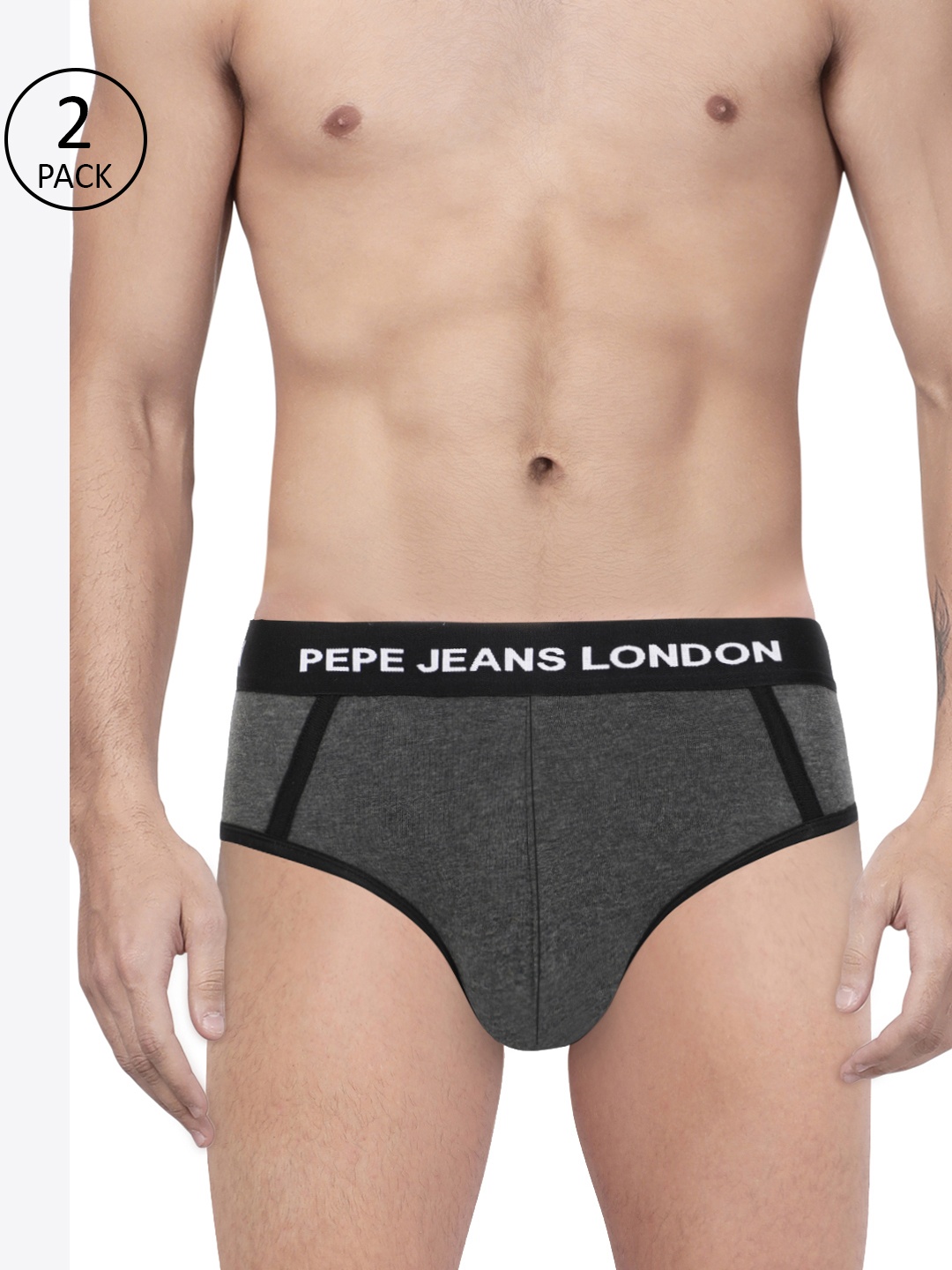 

Pepe Jeans Men Pack of 2 Charcoal Grey Solid Briefs 8936377-2