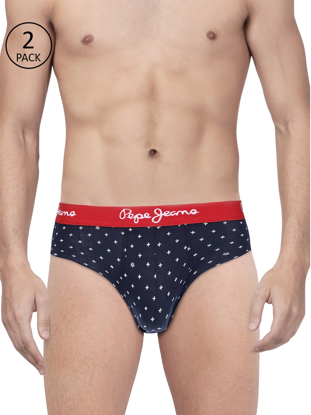 

Pepe Jeans Men Pack of 2 Navy Blue & White Printed Briefs 8936443-2