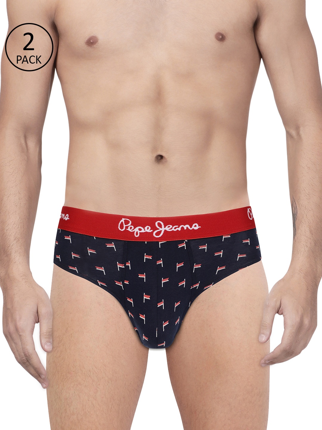

Pepe Jeans Men Pack of 2 Navy Blue & Red Printed Briefs 8936547-2