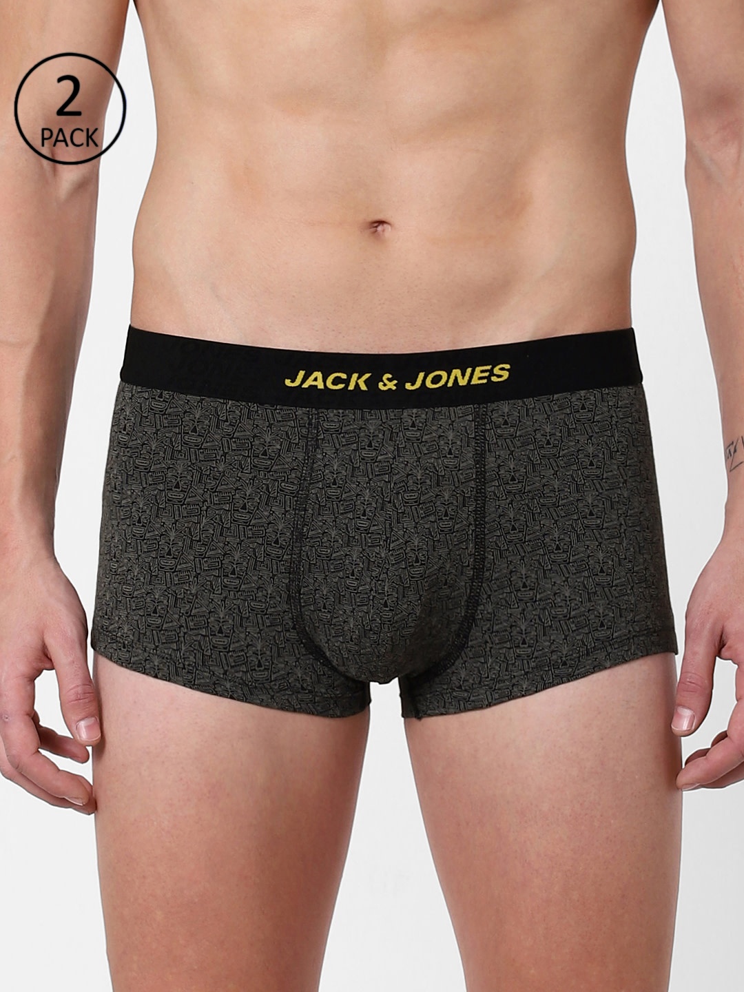 

Jack & Jones Men Pack Of 2 Black & Grey Printed Brazilian Trunks 11264216-2