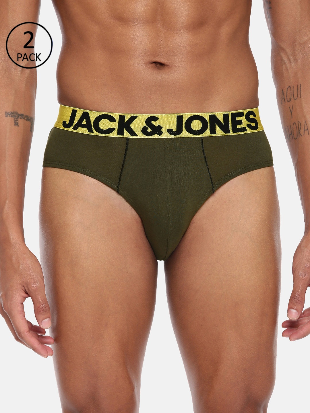 

Jack & Jones Men Pack Of 2 Olive Green Solid Briefs 8874105-2