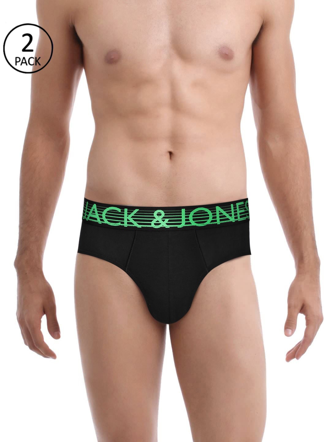 

Jack & Jones Men Pack Of 2 Black Solid Briefs 2257305-2