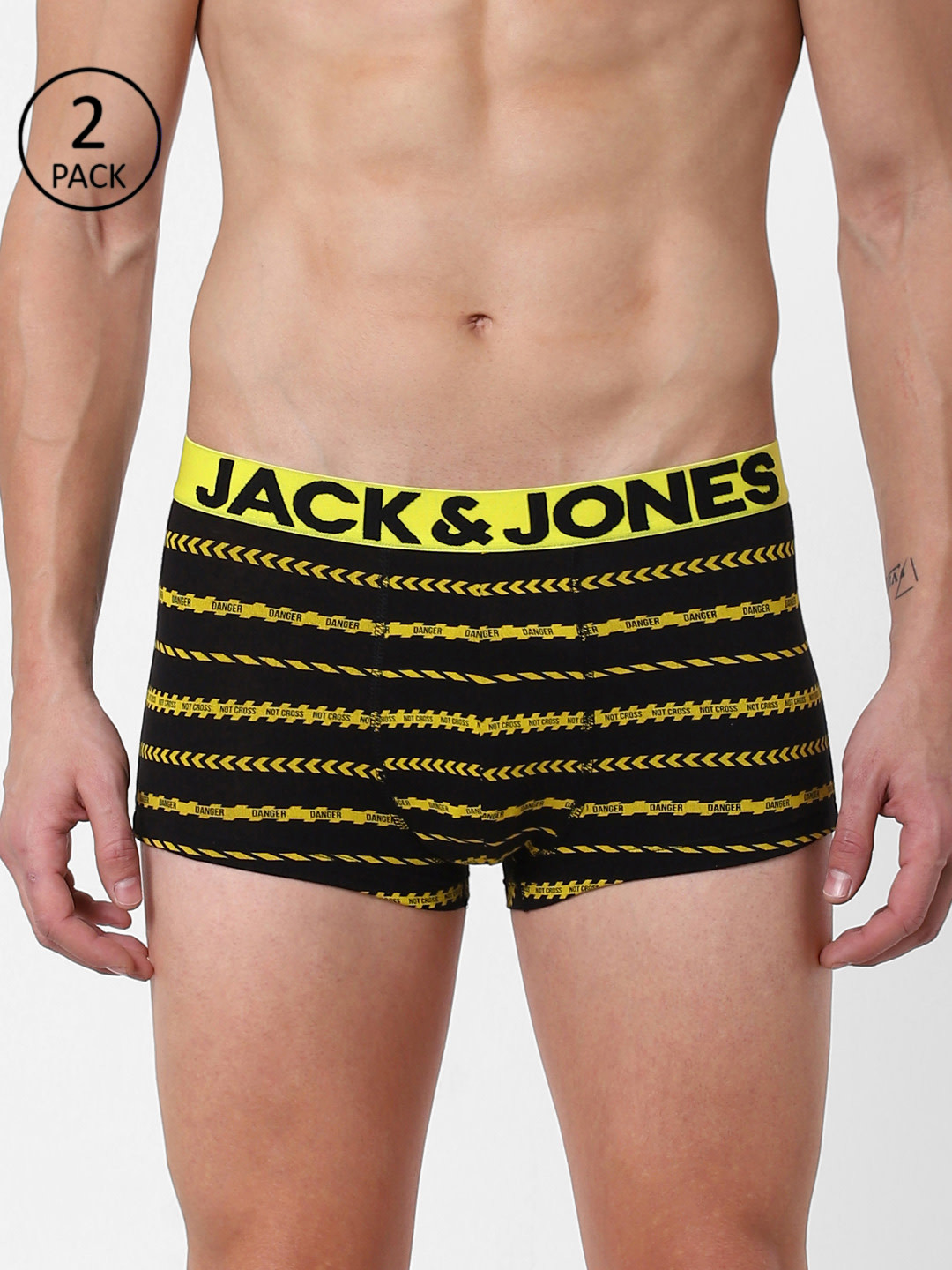 

Jack & Jones Men Pack of 2 Black & Yellow Printed Brazilian Trunks