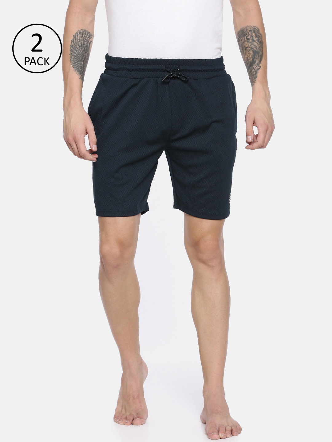 

Jack & Jones Men Pack of 2 Self Design Lounge Shorts, Navy blue
