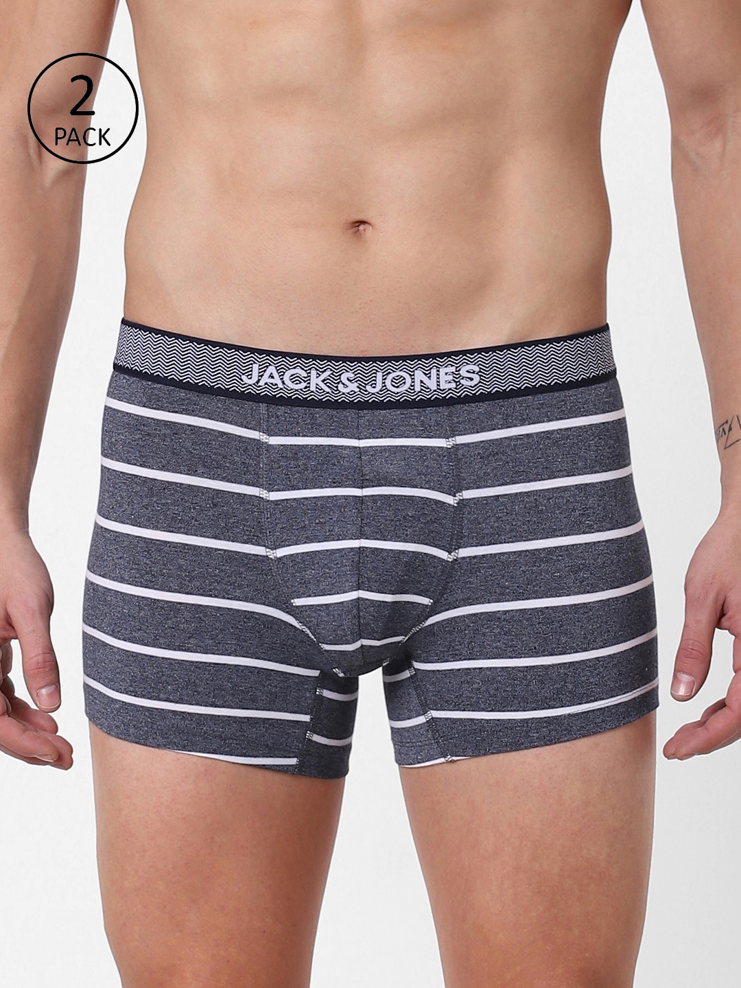 

Jack & Jones Men Pack of 2 Striped Trunks, Blue