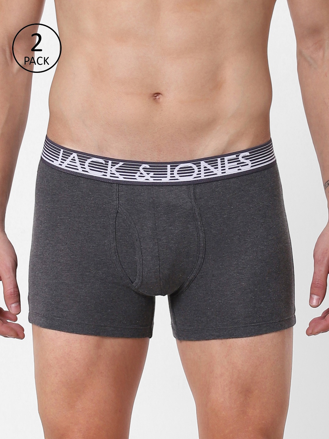 

Jack & Jones Men Pack of 2 Solid Trunks, Grey