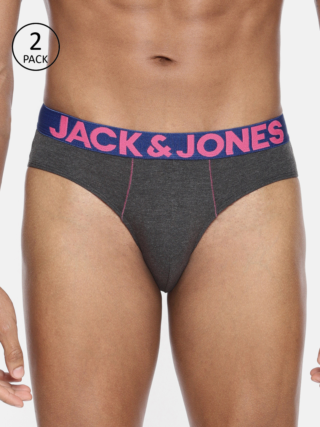 

Jack & Jones Men Pack of 2 Solid Briefs, Charcoal