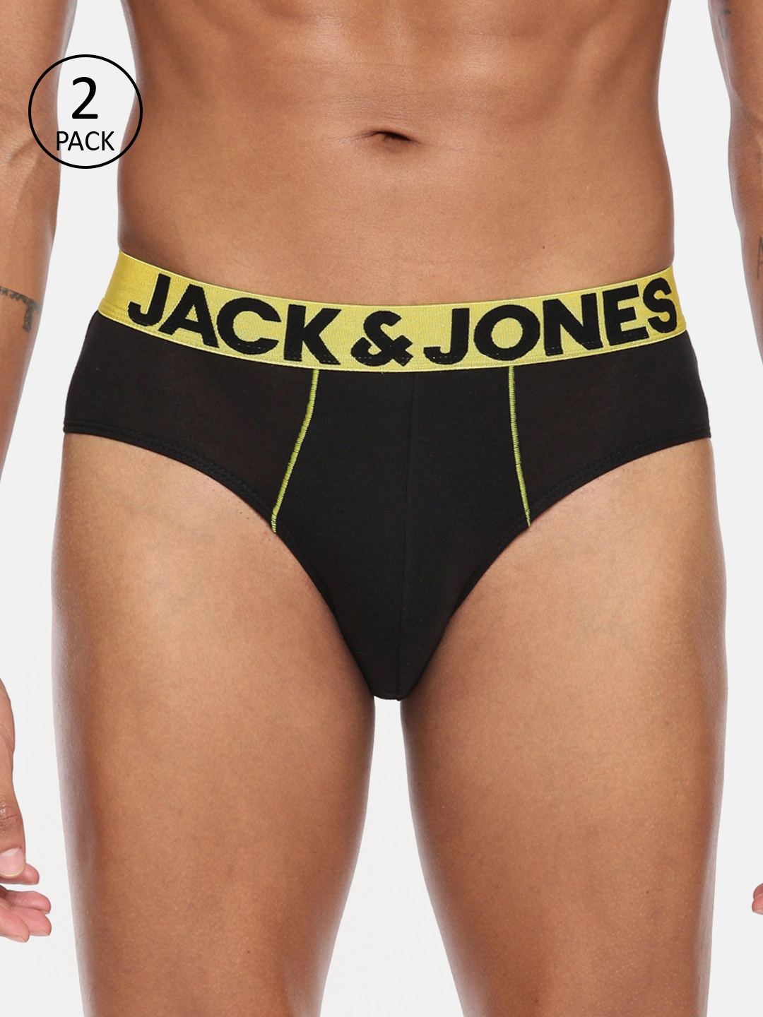 

Jack & Jones Men Pack Of 2 Black Solid Briefs 8874007