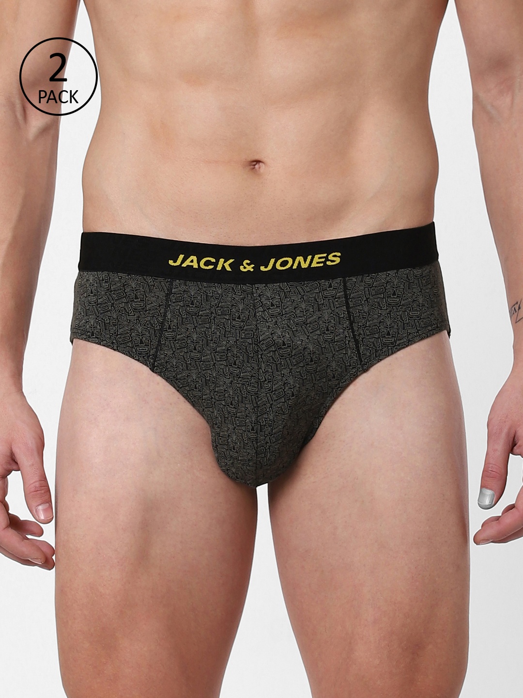 

Jack & Jones Men Pack of 2 Charcoal Grey Printed Briefs 11264168-2