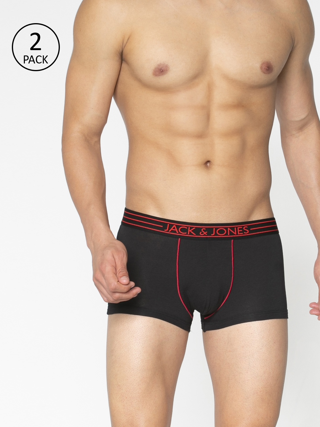 

Jack & Jones Men Pack Of 2 Black Solid Trunks