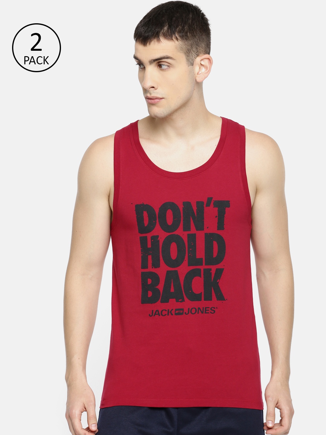 

Jack & Jones Men Pack Of 2 Red Printed Innerwear Vest