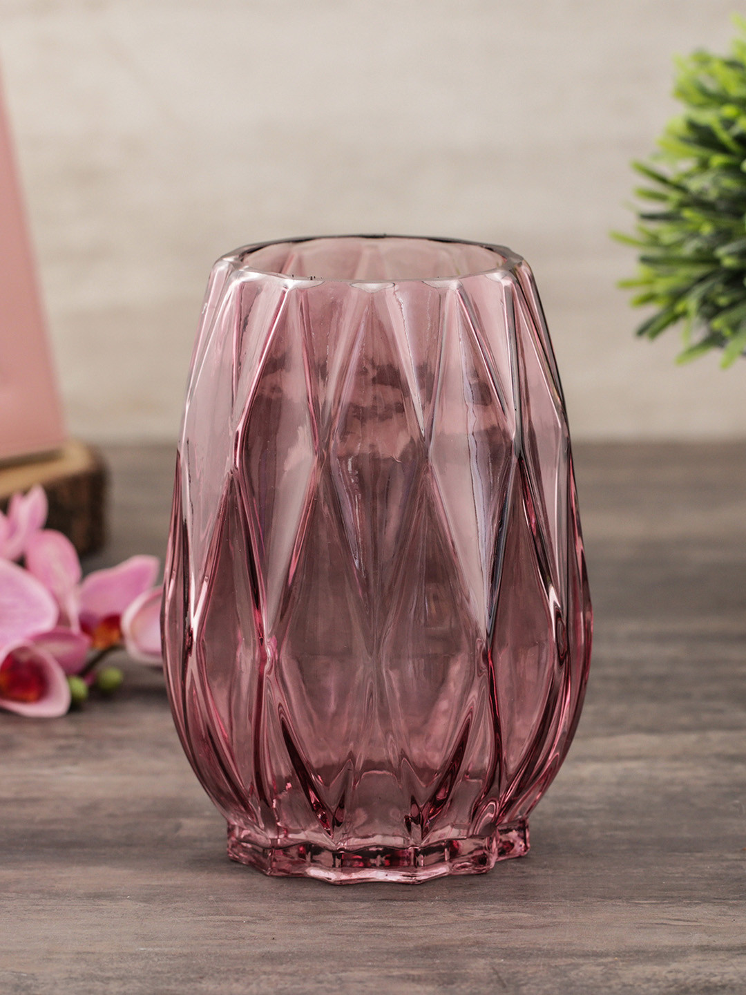 

Pure Home and Living Rose-Pink Textured Glass Flower Vase
