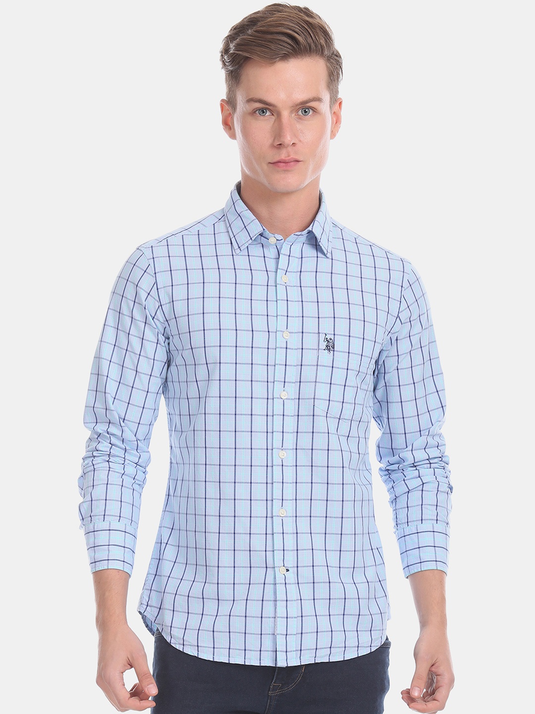 

U.S. Polo Assn. Men Blue Regular Fit Checked Casual Shirt